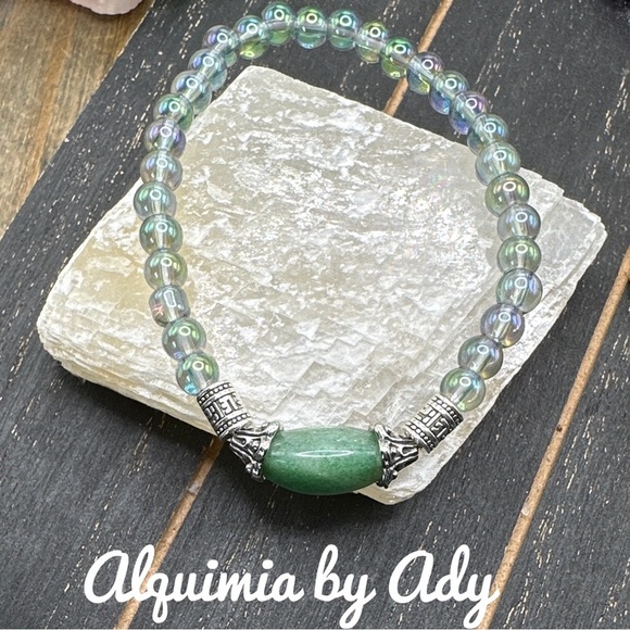 Aura Quartz beaded chunky aventurine bracelet - Picture 1 of 3